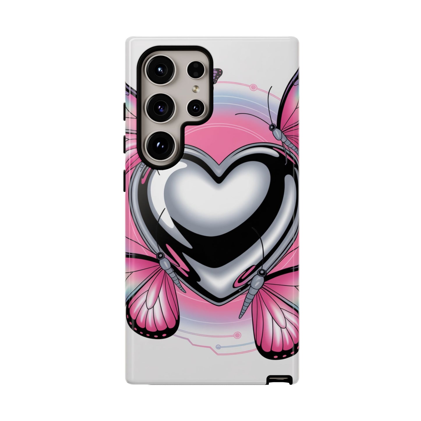 Phone Case - Y2K Aesthetic Chrome Hearts and Butterflies, Cybercore 2000s Vibe