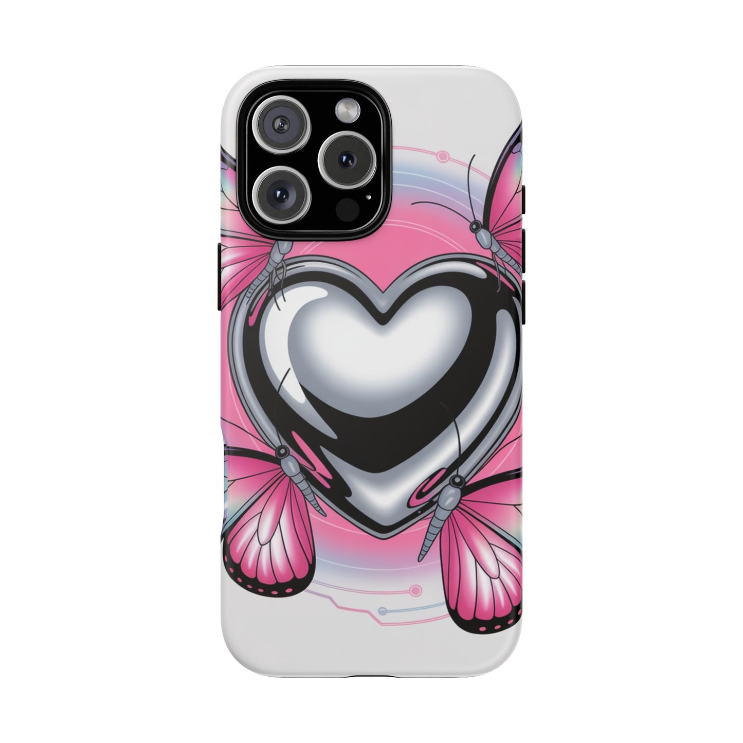 Phone Case - Y2K Aesthetic Chrome Hearts and Butterflies, Cybercore 2000s Vibe