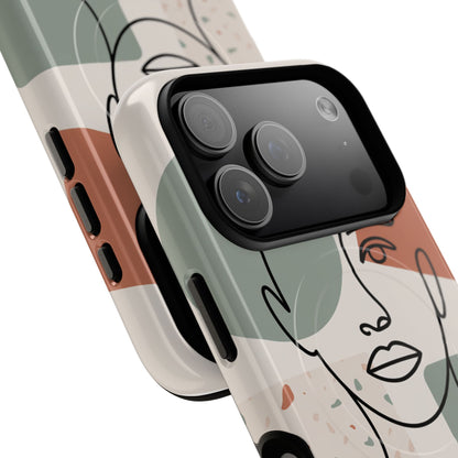 Phone Case - Minimalist Abstract Art Face Design - Sage Green and Terracotta Colors