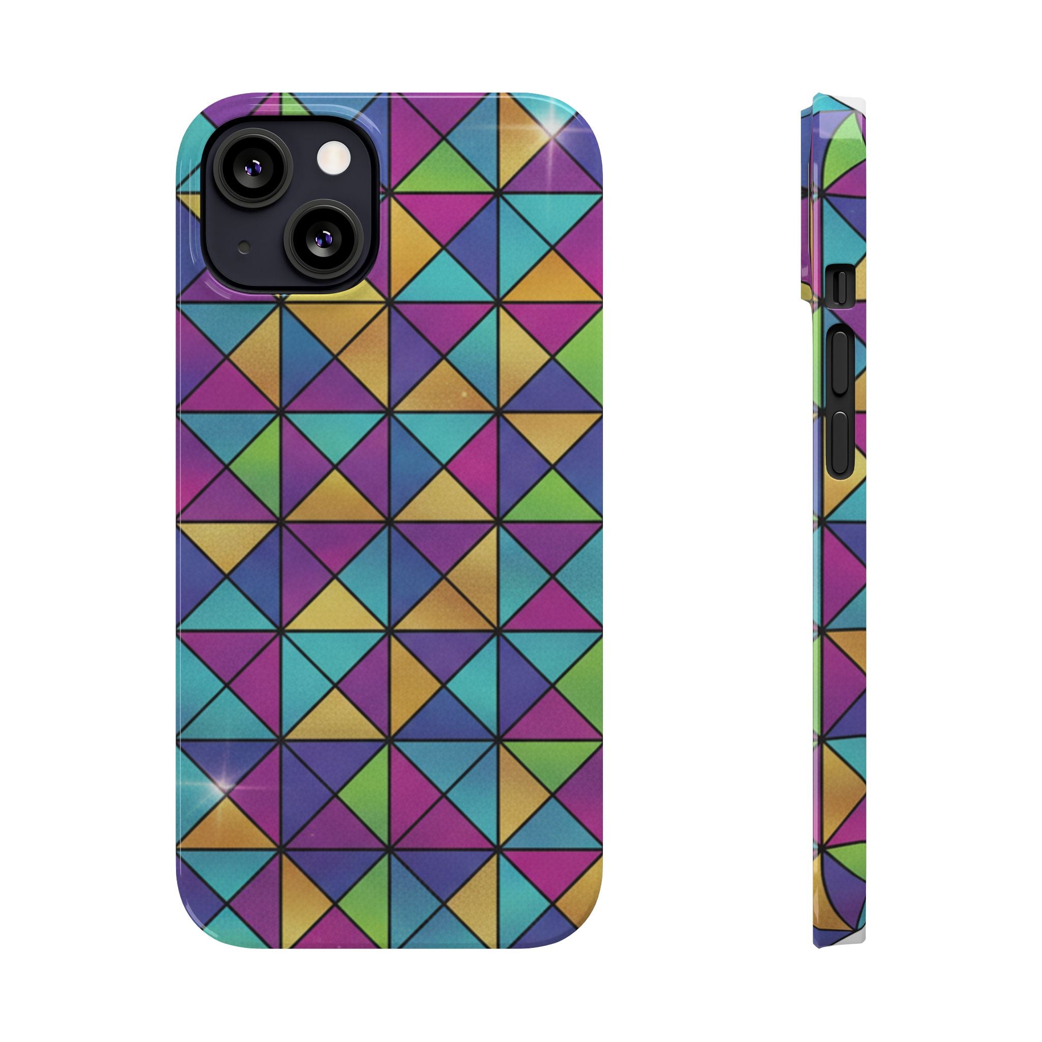 Holographic Iridescent Geometric Phone Case — Rainbow Foil Shard Design