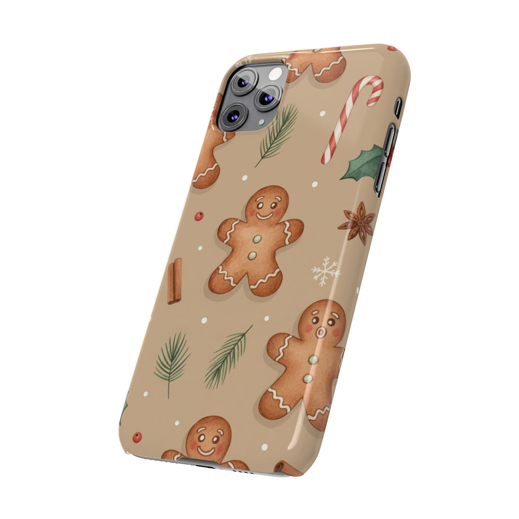 Cozy Watercolor Gingerbread & Candy Cane Slim Phone Case — Festive Christmas Pattern