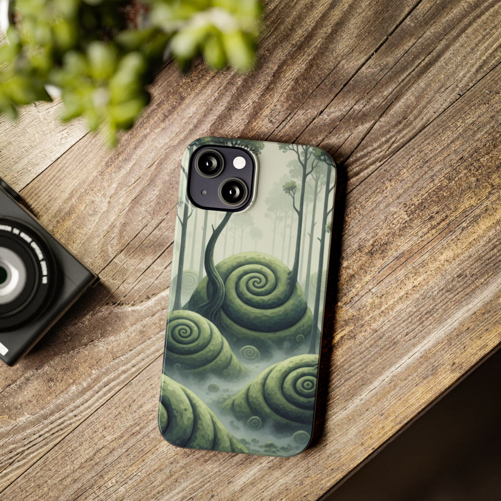 Mystical Forest Slim Phone Case — Dreamy Studio Ghibli‑Style Foggy Hills