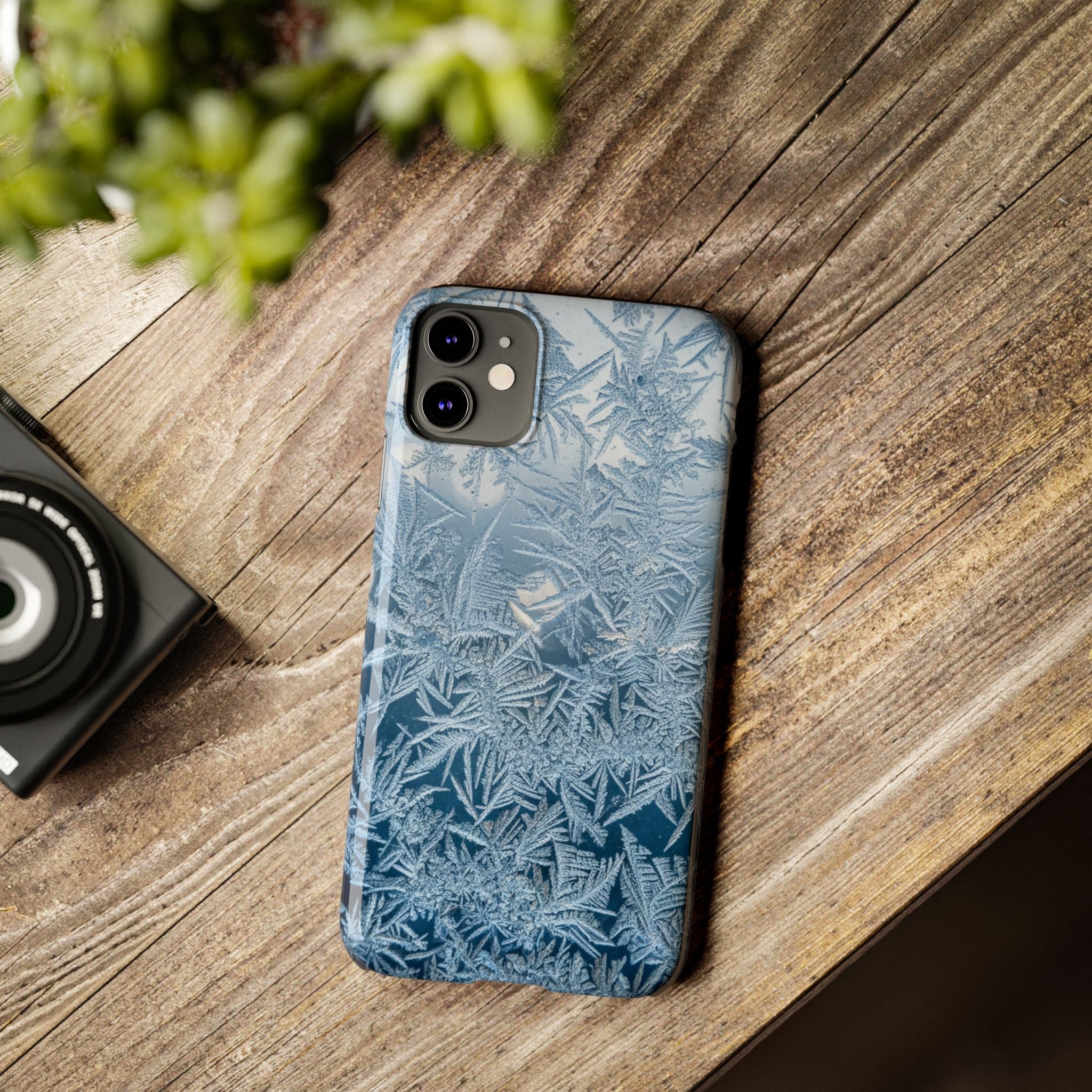 Frosted Window Macro Slim Phone Case — Blue Silver Ice Crystal Texture