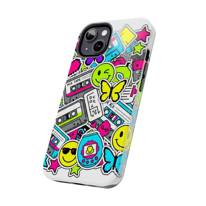 1990s 2000s Sticker Collage Tough Phone Case | Retro Tamagotchi Pixel Art Nostalgia