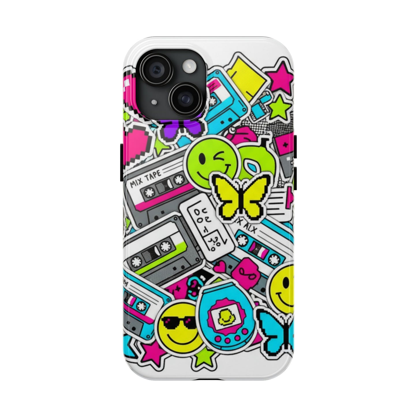 1990s 2000s Sticker Collage Tough Phone Case | Retro Tamagotchi Pixel Art Nostalgia