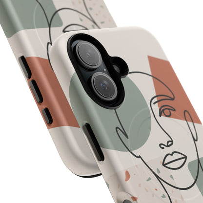 Phone Case - Minimalist Abstract Art Face Design - Sage Green and Terracotta Colors