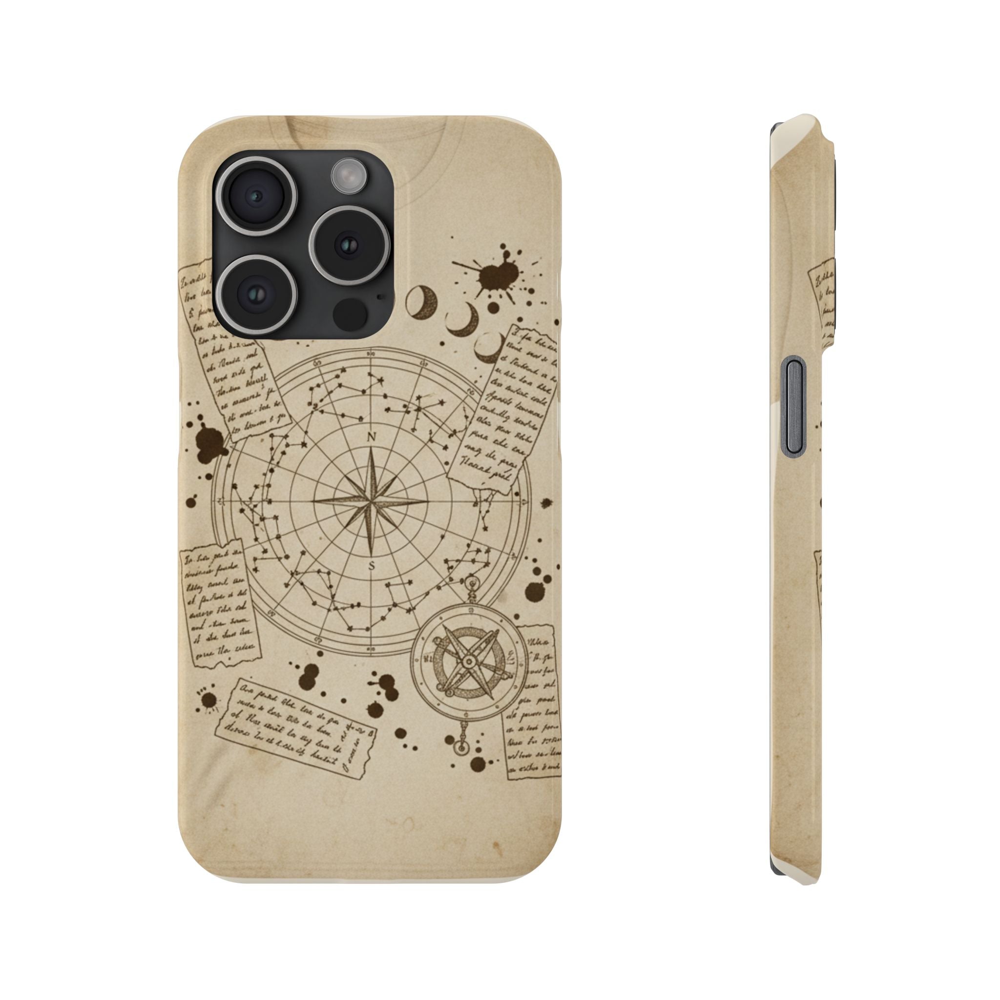 Dark Academia Celestial Map Phone Case — Vintage Fountain Pen Ink & Poetry Design