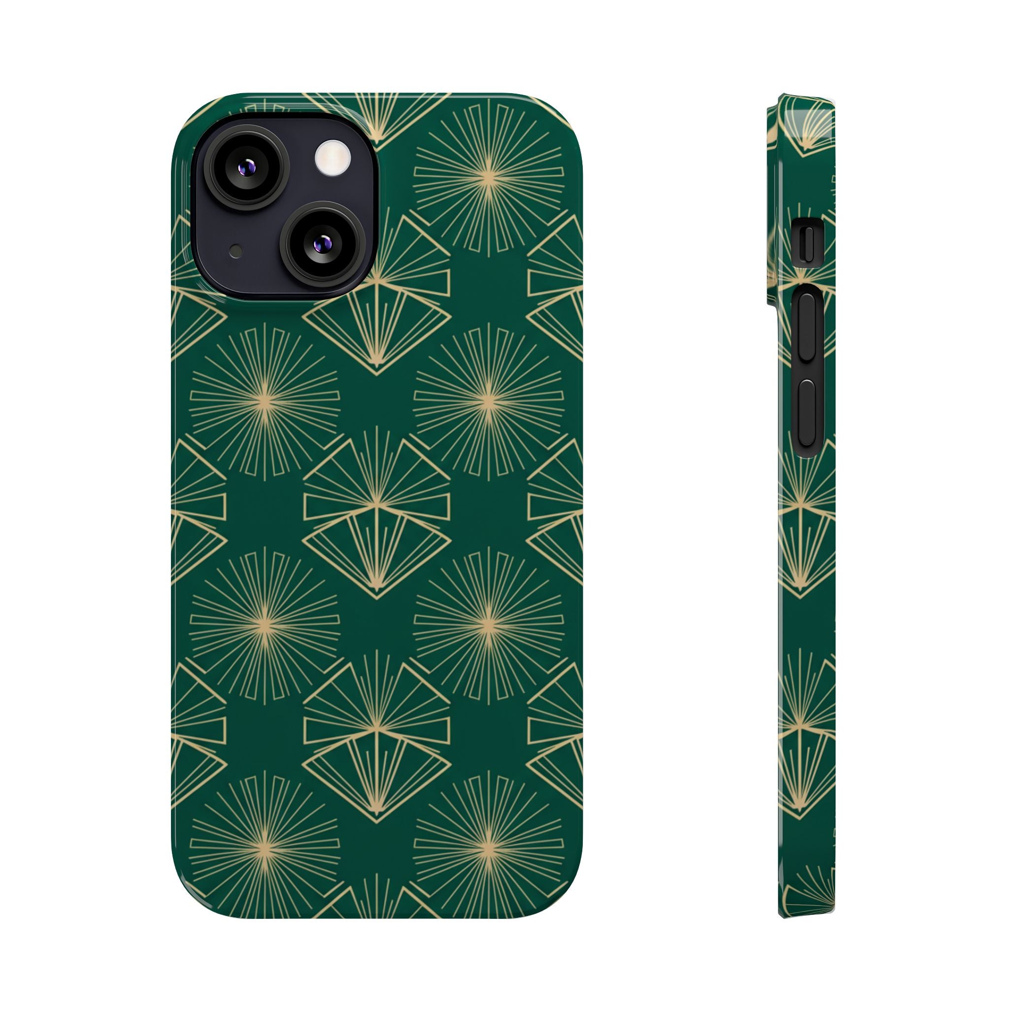 Slim Phone Case — Emerald Art Deco Geometric Pattern
