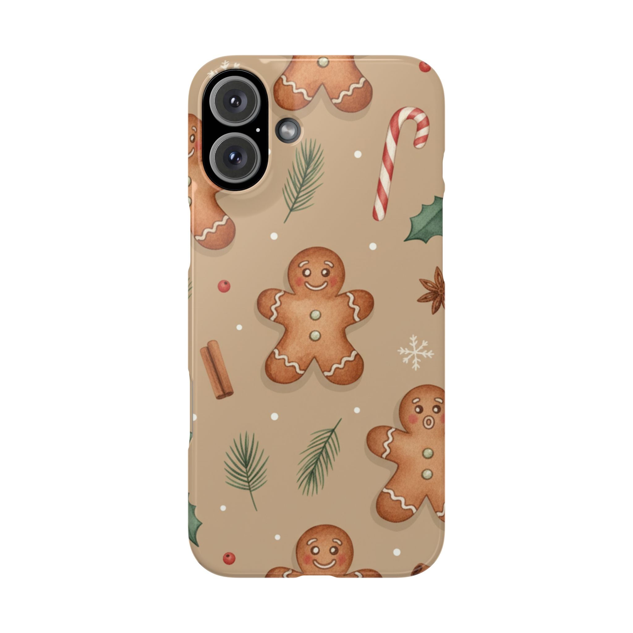 Cozy Watercolor Gingerbread & Candy Cane Slim Phone Case — Festive Christmas Pattern