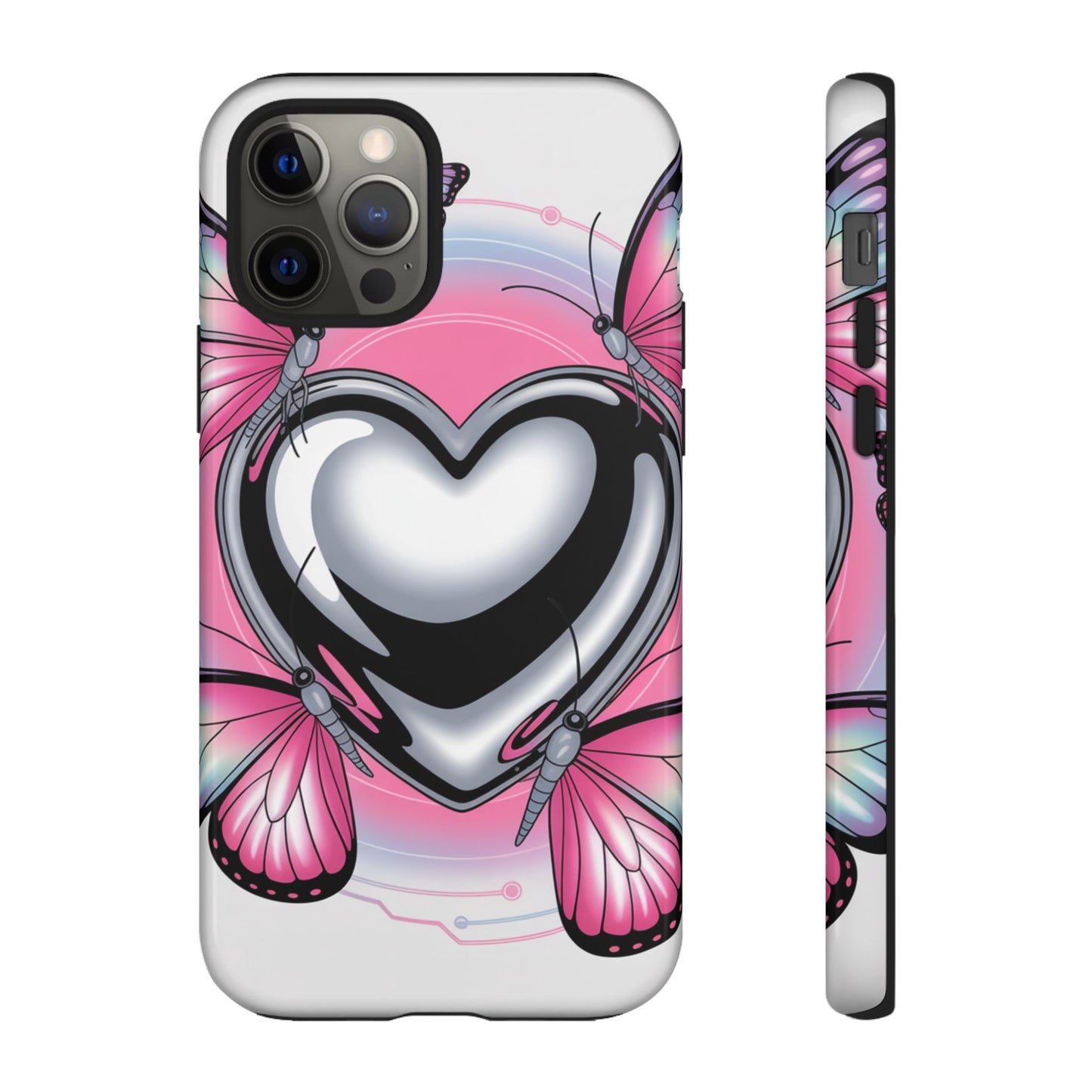 Phone Case - Y2K Aesthetic Chrome Hearts and Butterflies, Cybercore 2000s Vibe