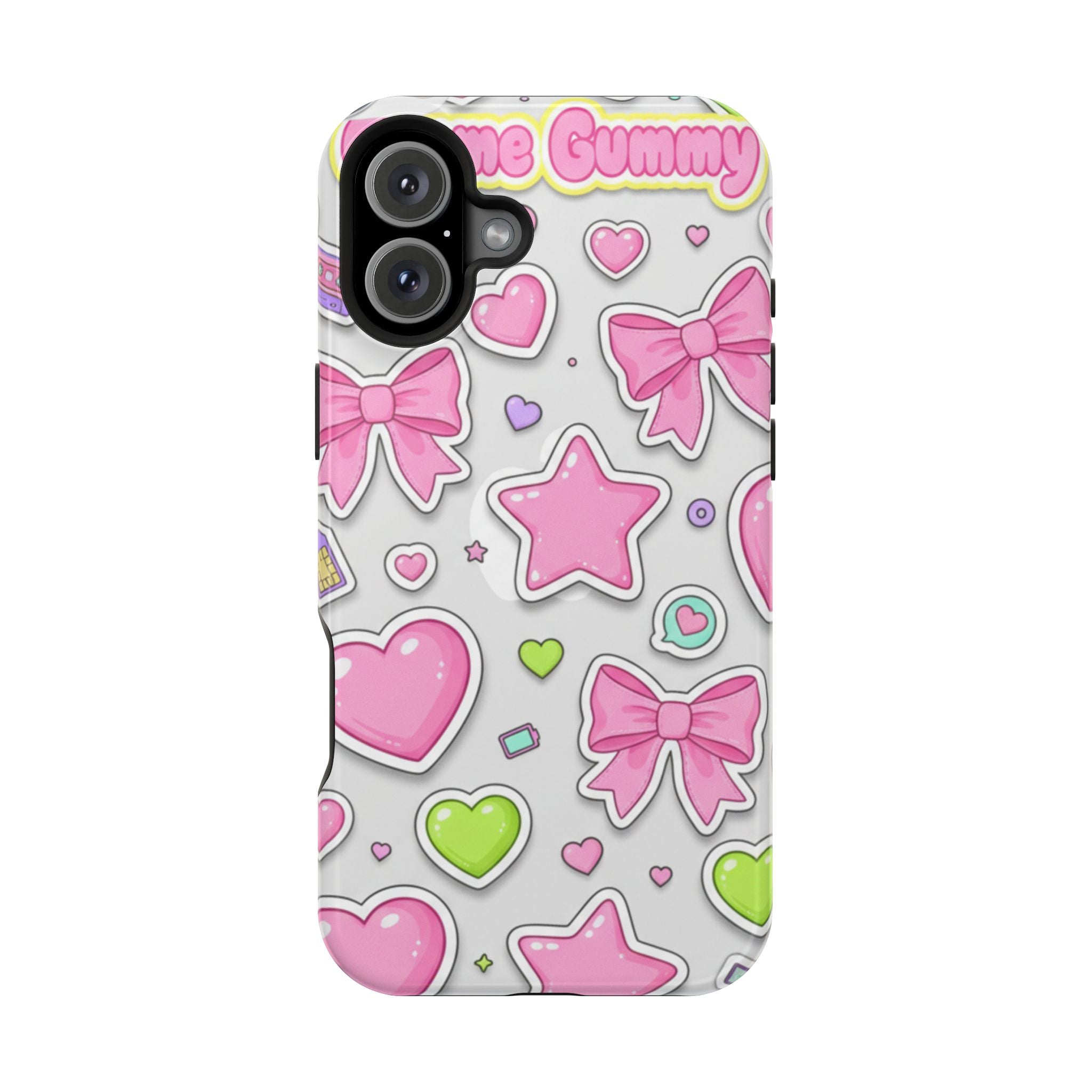 Gimme Gummy Pastel Phone Case — Pink Bows & Lime Hearts Y2K Design