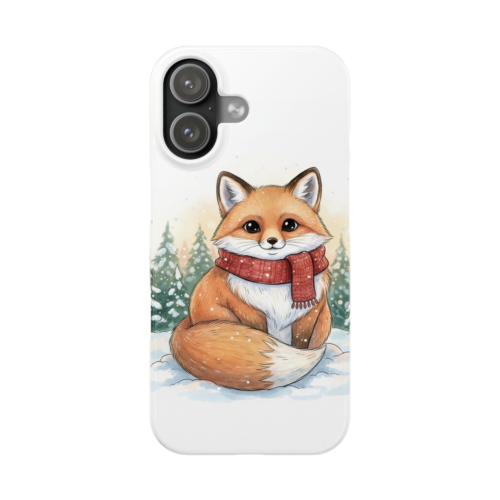 Cute Fluffy Fox Christmas Phone Case — Storybook Winter Fox in Scarf