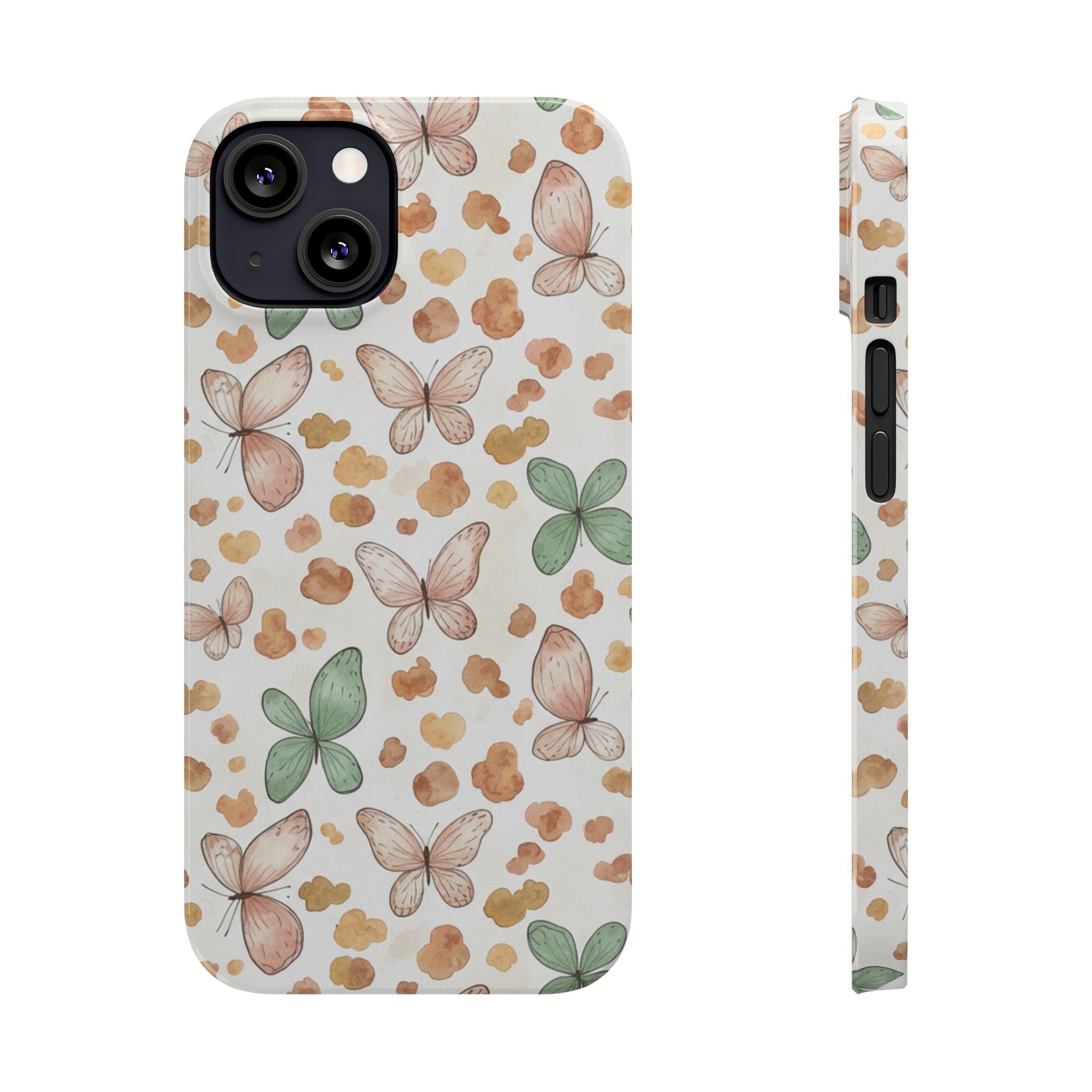 Cottagecore Butterfly & Deer Spots Slim Phone Case — Pastel Watercolor Storybook Pattern