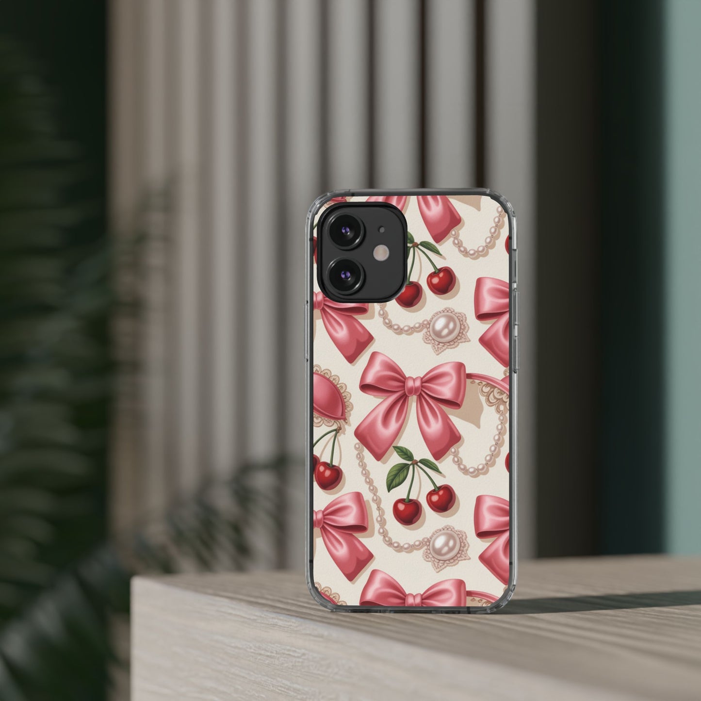 Phone Cases - Coquette Aesthetic Pattern with Pink Satin Bows, Pearls, and Cherries