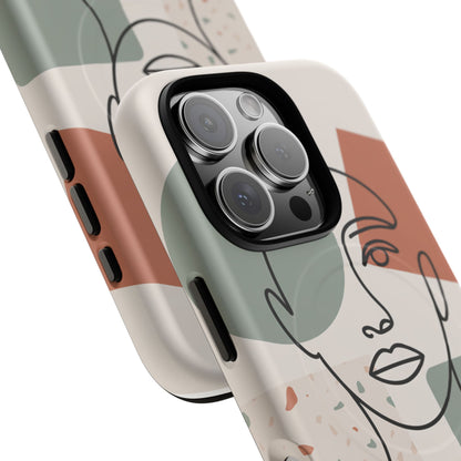 Phone Case - Minimalist Abstract Art Face Design - Sage Green and Terracotta Colors