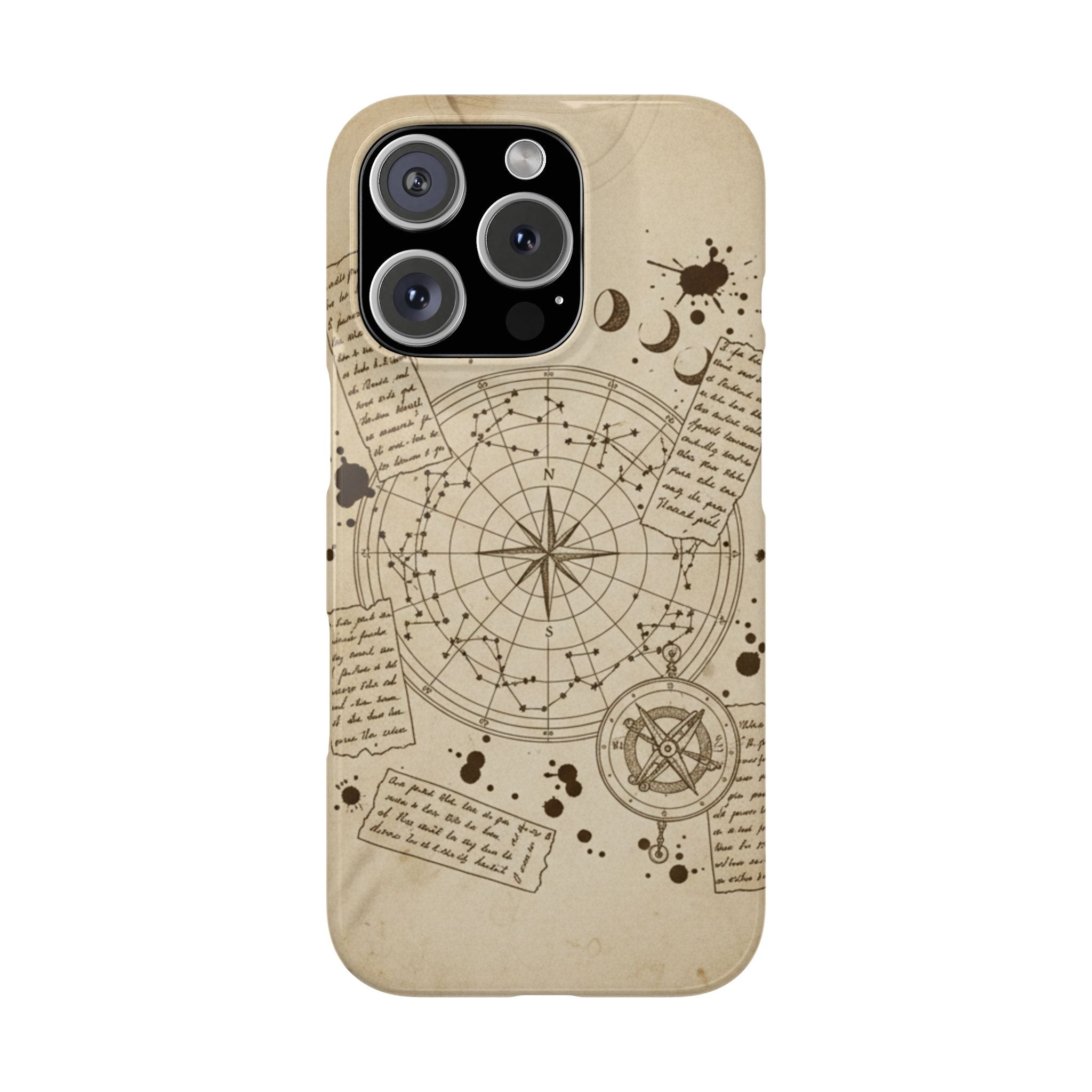 Dark Academia Celestial Map Phone Case — Vintage Fountain Pen Ink & Poetry Design