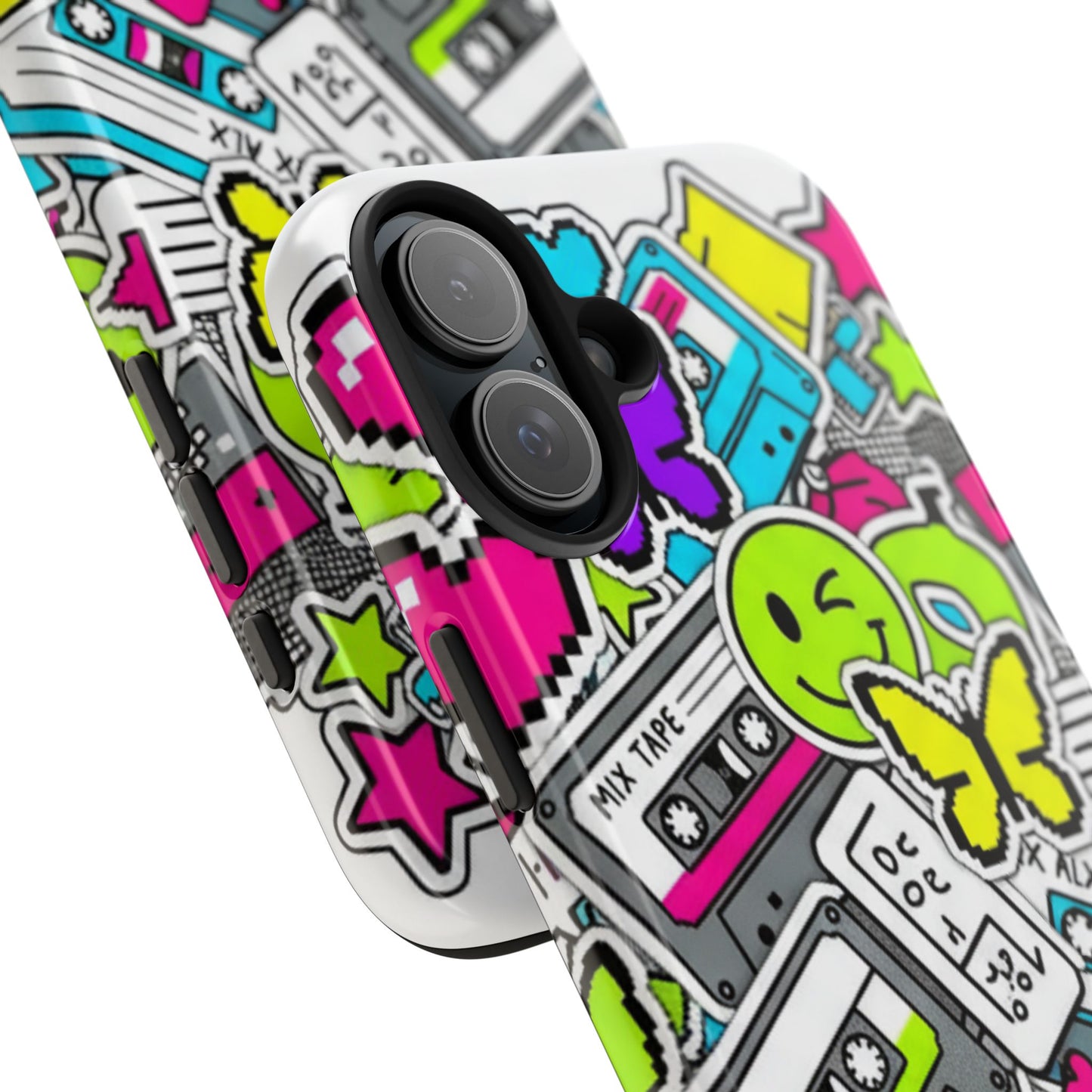 1990s 2000s Sticker Collage Tough Phone Case | Retro Tamagotchi Pixel Art Nostalgia