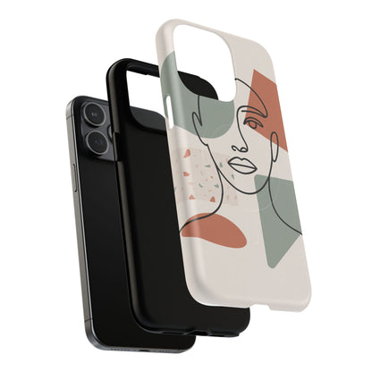 Phone Case - Minimalist Abstract Art Face Design - Sage Green and Terracotta Colors