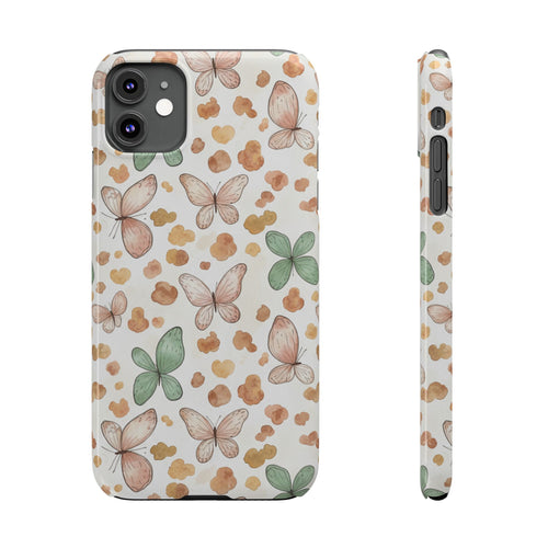 Cottagecore Butterfly & Deer Spots Slim Phone Case — Pastel Watercolor Storybook Pattern