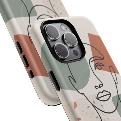 Phone Case - Minimalist Abstract Art Face Design - Sage Green and Terracotta Colors