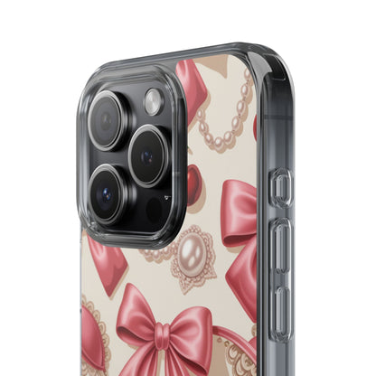 Phone Cases - Coquette Aesthetic Pattern with Pink Satin Bows, Pearls, and Cherries