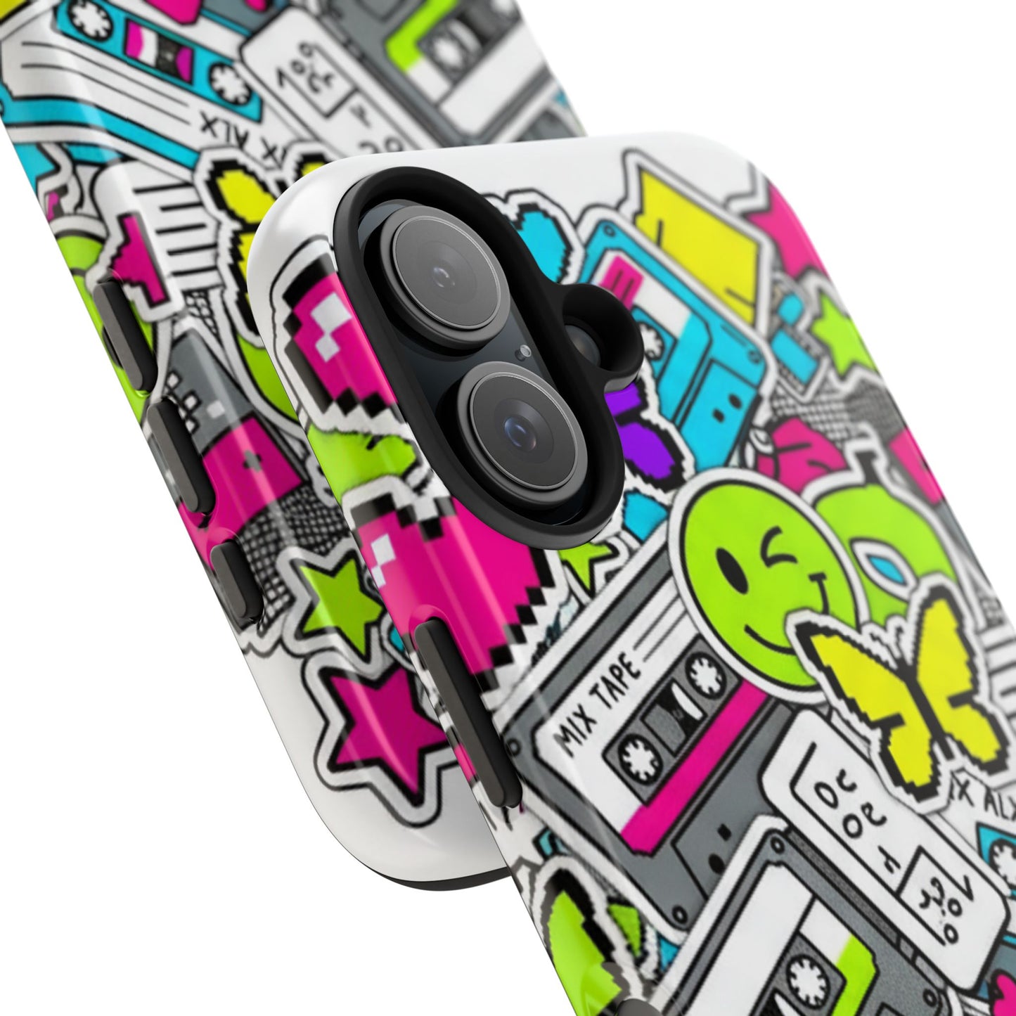 1990s 2000s Sticker Collage Tough Phone Case | Retro Tamagotchi Pixel Art Nostalgia