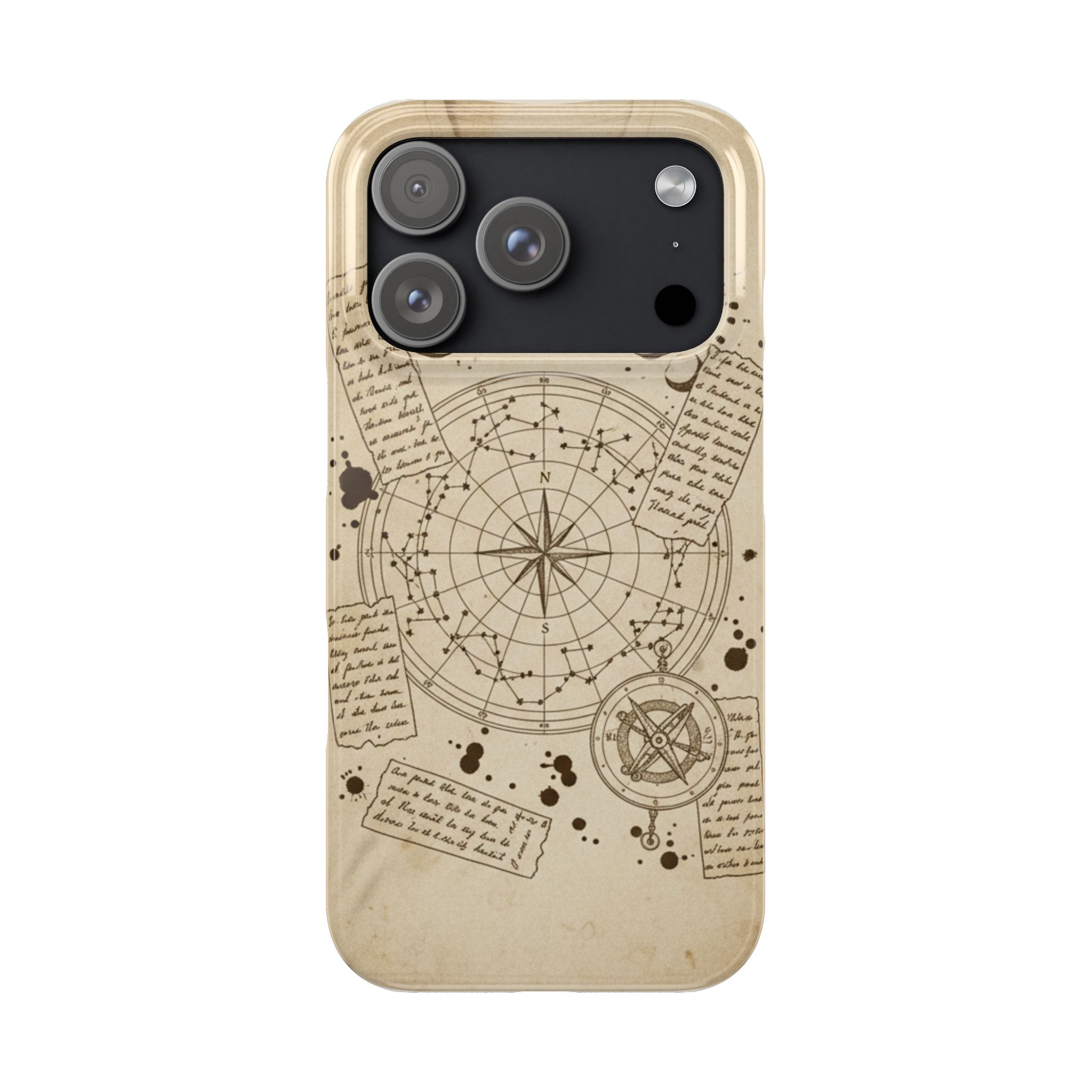 Dark Academia Celestial Map Phone Case — Vintage Fountain Pen Ink & Poetry Design