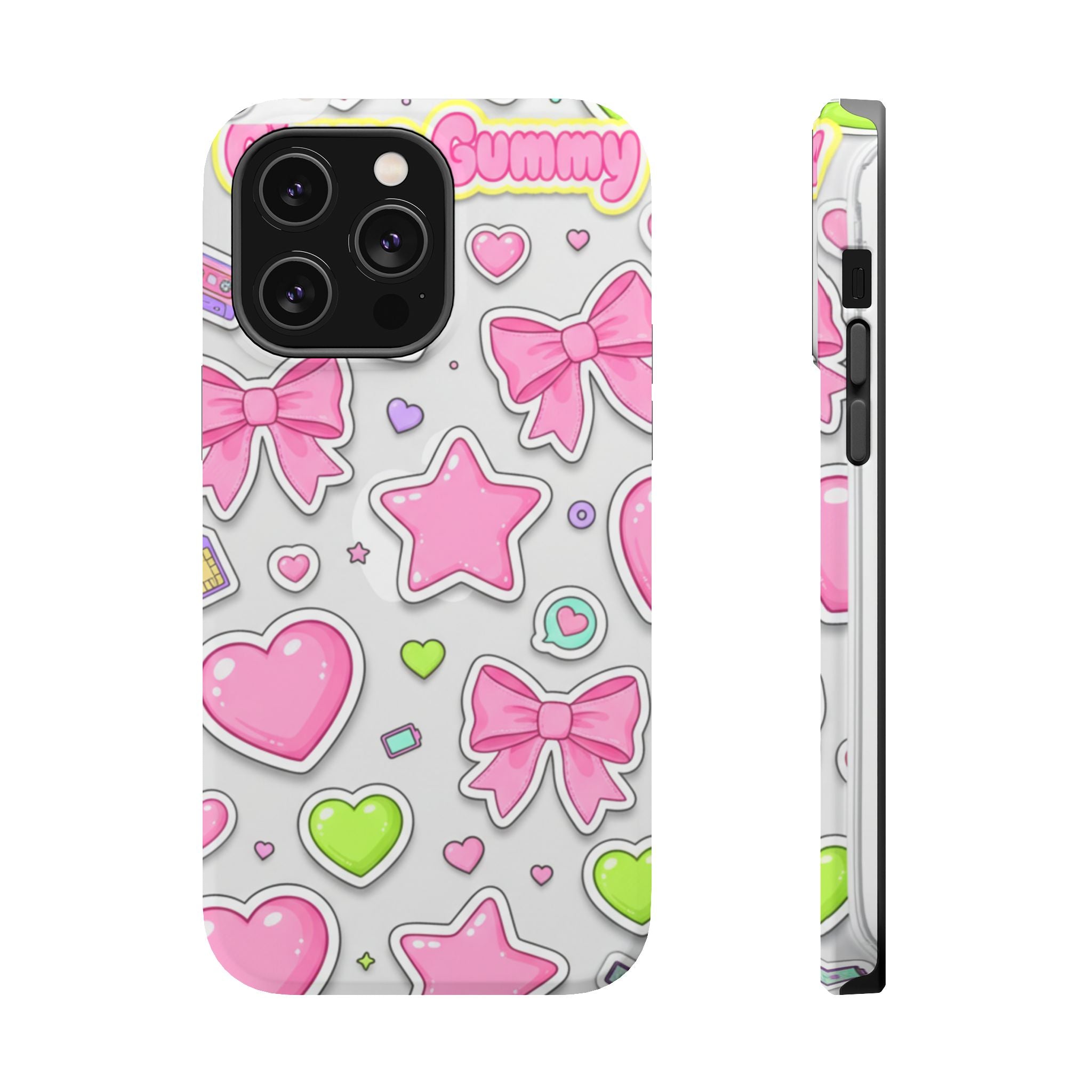 Gimme Gummy Pastel Phone Case — Pink Bows & Lime Hearts Y2K Design