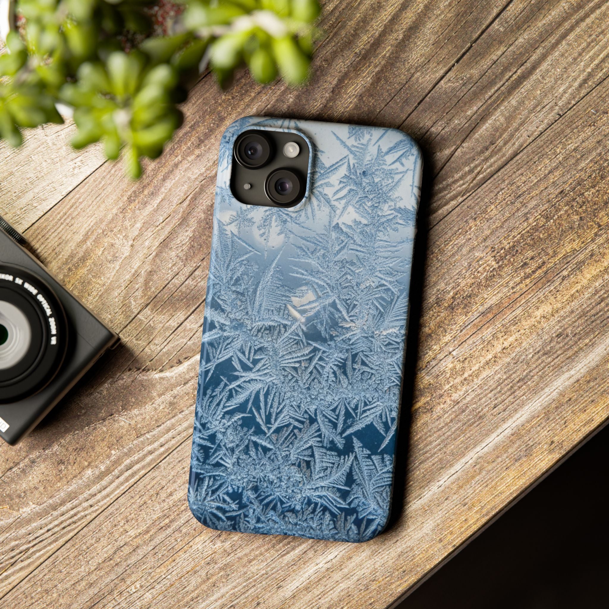 Frosted Window Macro Slim Phone Case — Blue Silver Ice Crystal Texture