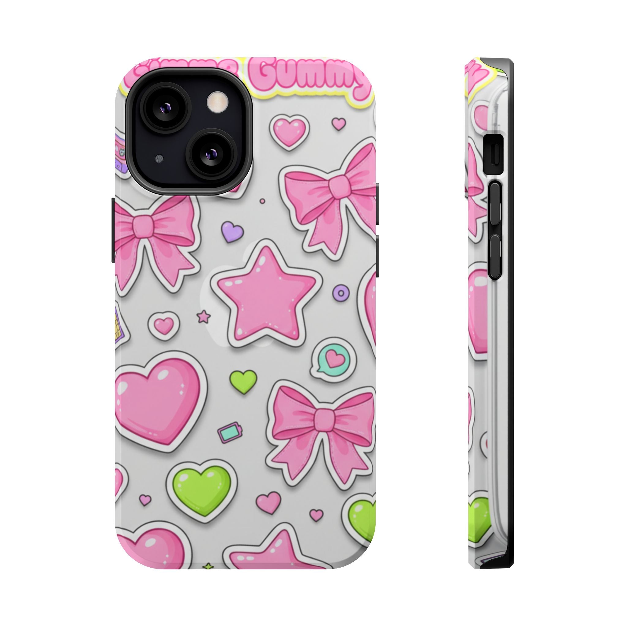 Gimme Gummy Pastel Phone Case — Pink Bows & Lime Hearts Y2K Design