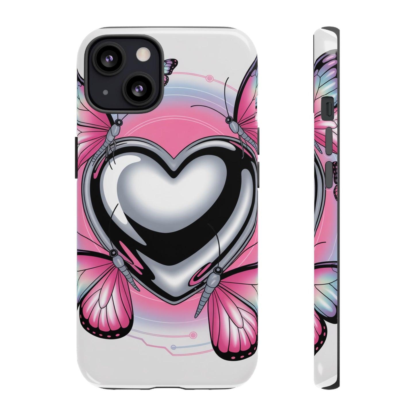Phone Case - Y2K Aesthetic Chrome Hearts and Butterflies, Cybercore 2000s Vibe