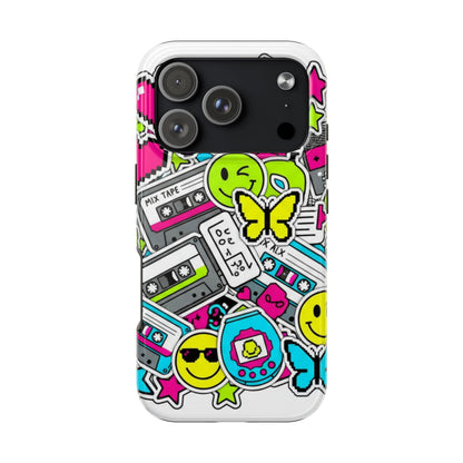 1990s 2000s Sticker Collage Tough Phone Case | Retro Tamagotchi Pixel Art Nostalgia