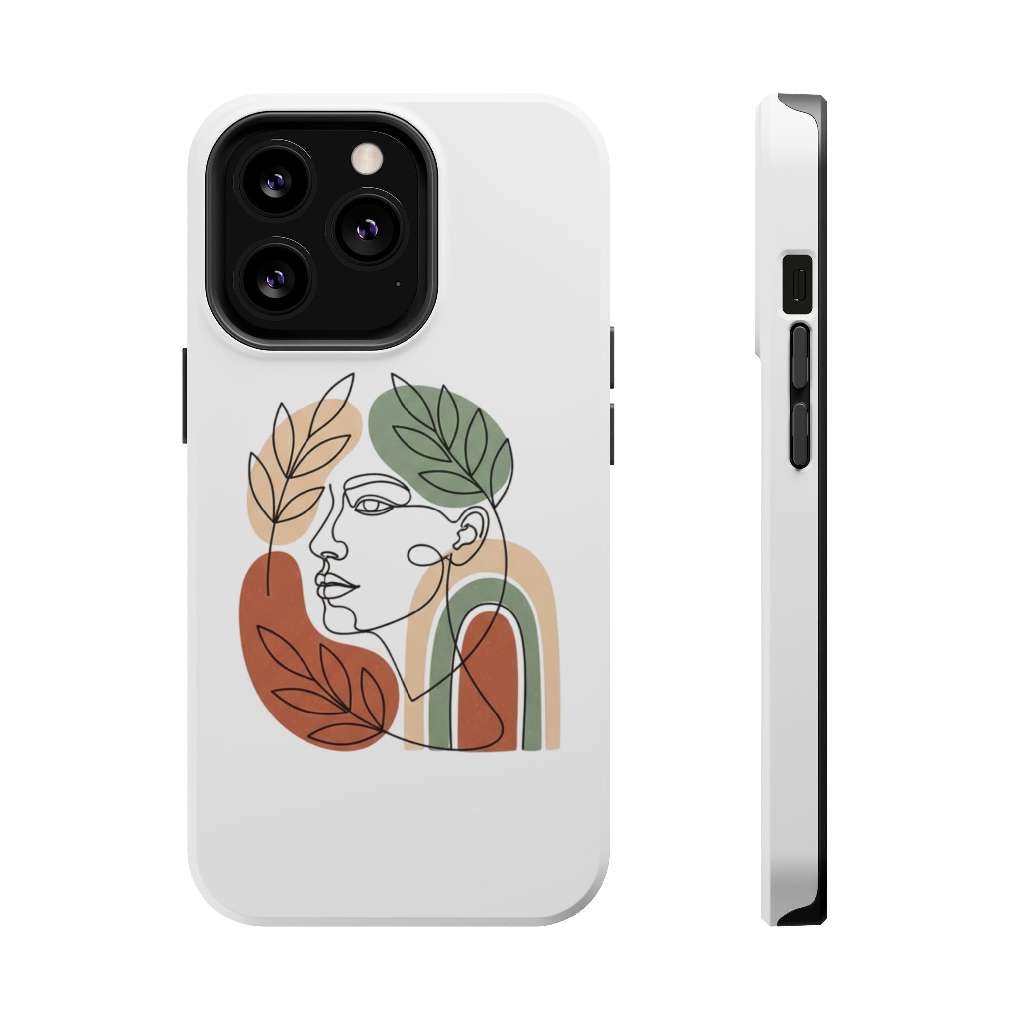 Boho Line-Face Phone Case — Terracotta Sage Minimalist Matte