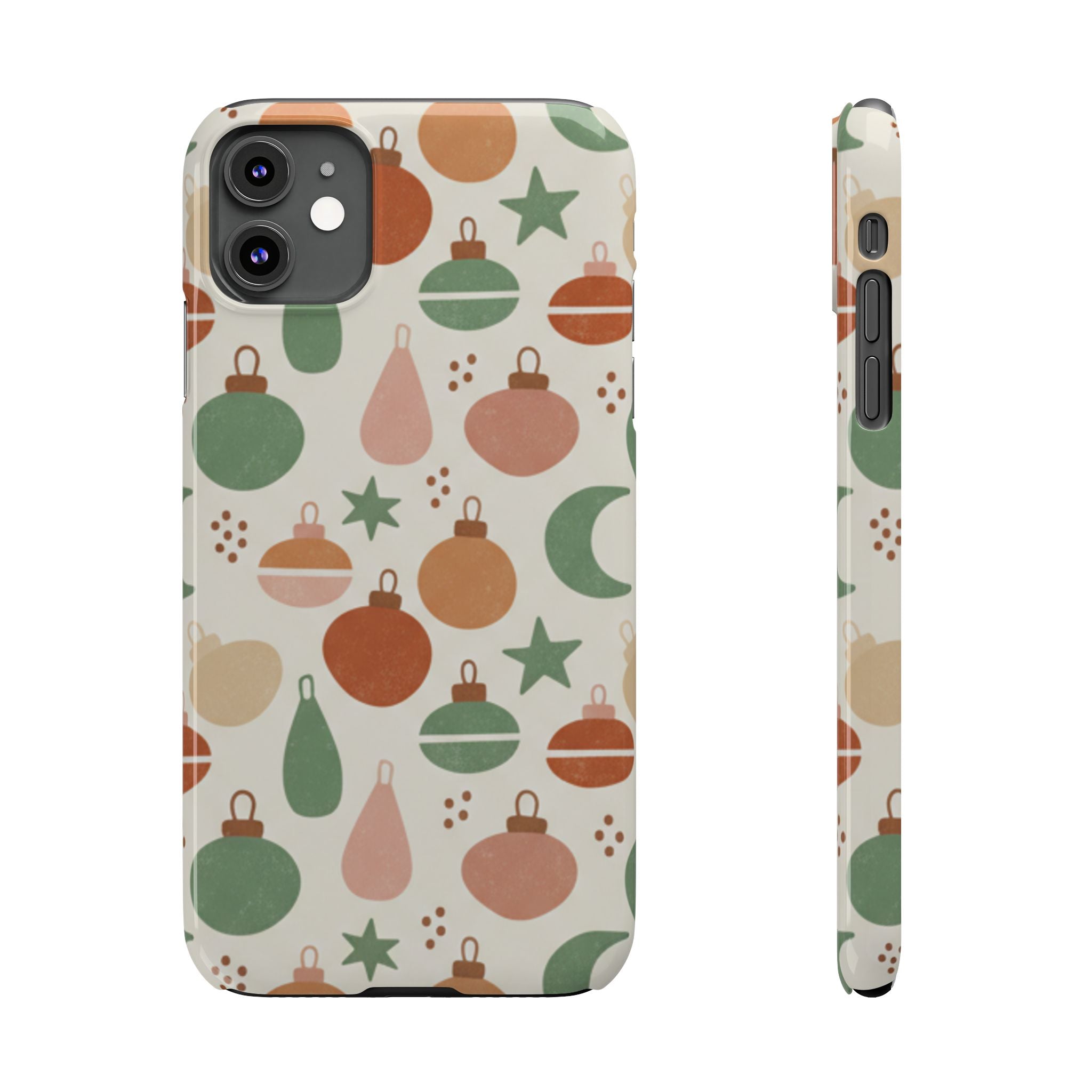 Holiday Ornament Pattern Slim Phone Case — Retro Christmas Baubles Design