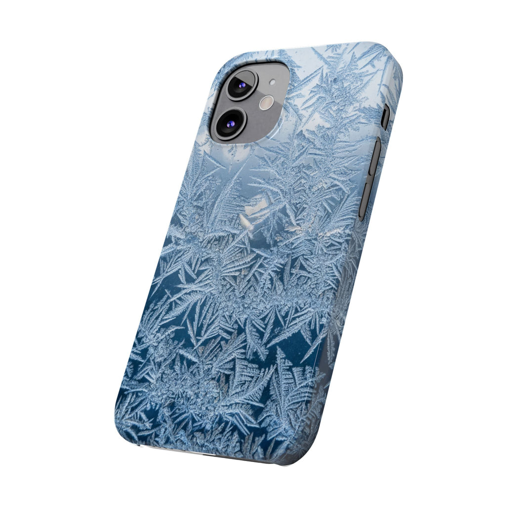 Frosted Window Macro Slim Phone Case — Blue Silver Ice Crystal Texture