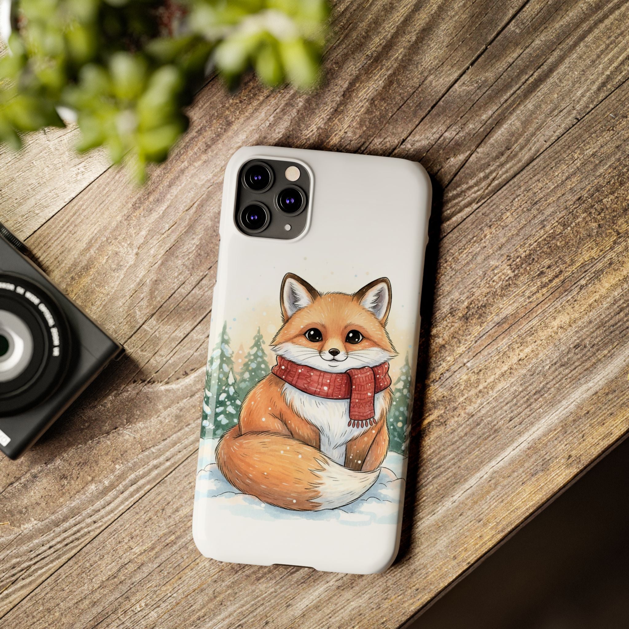 Cute Fluffy Fox Christmas Phone Case — Storybook Winter Fox in Scarf