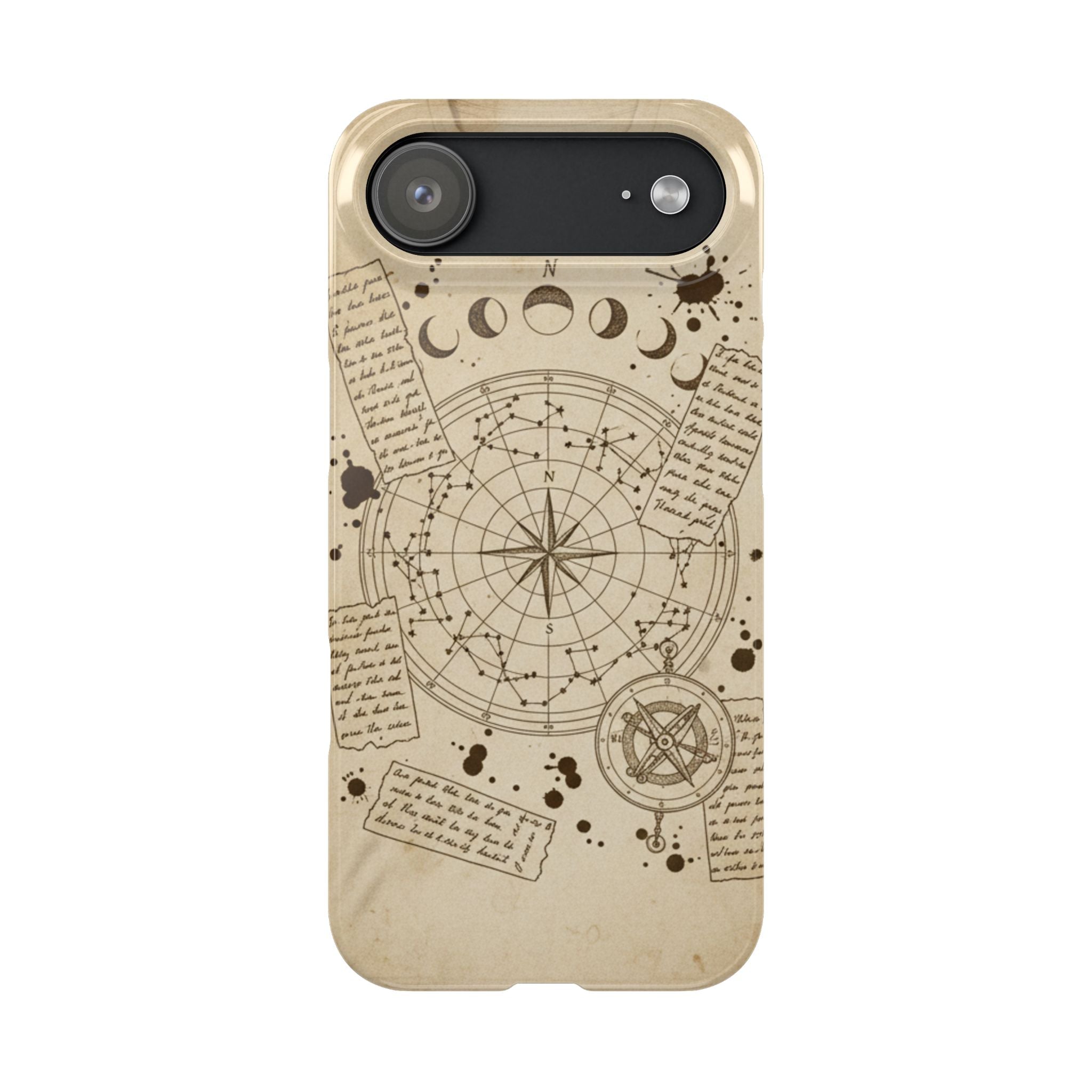 Dark Academia Celestial Map Phone Case — Vintage Fountain Pen Ink & Poetry Design