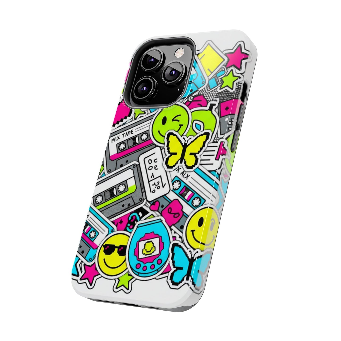 1990s 2000s Sticker Collage Tough Phone Case | Retro Tamagotchi Pixel Art Nostalgia