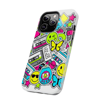 1990s 2000s Sticker Collage Tough Phone Case | Retro Tamagotchi Pixel Art Nostalgia