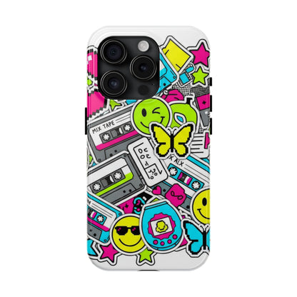 1990s 2000s Sticker Collage Tough Phone Case | Retro Tamagotchi Pixel Art Nostalgia
