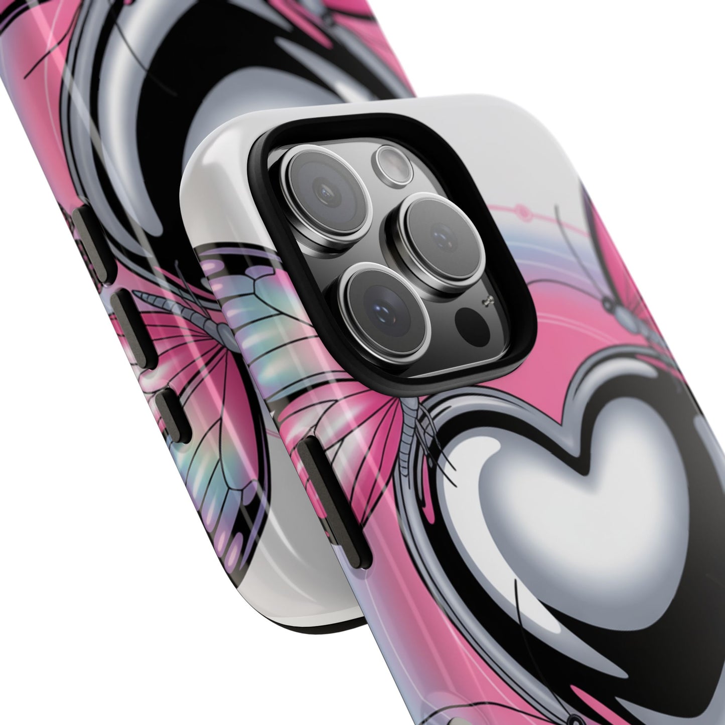 Phone Case - Y2K Aesthetic Chrome Hearts and Butterflies, Cybercore 2000s Vibe