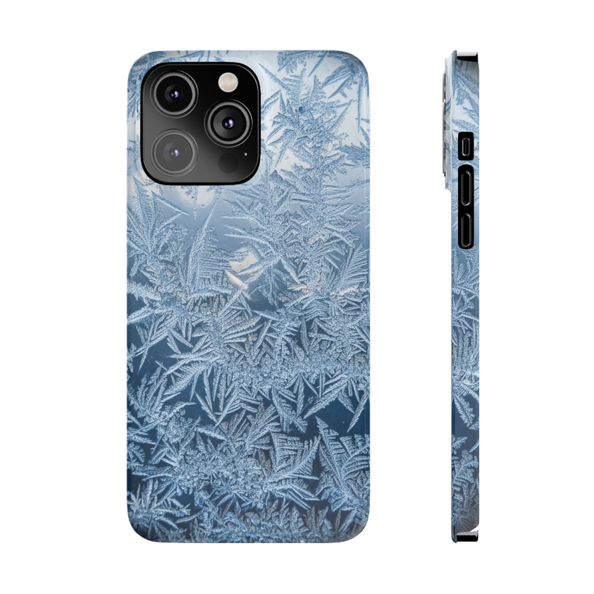 Frosted Window Macro Slim Phone Case — Blue Silver Ice Crystal Texture