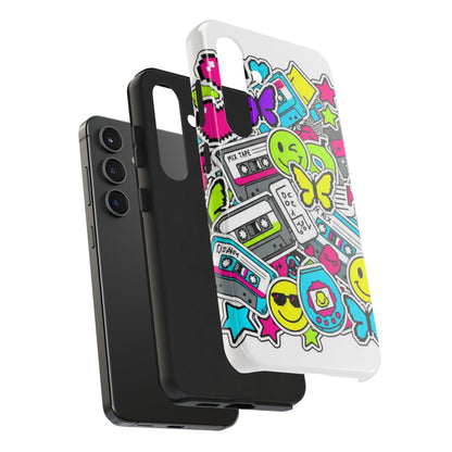 1990s 2000s Sticker Collage Tough Phone Case | Retro Tamagotchi Pixel Art Nostalgia
