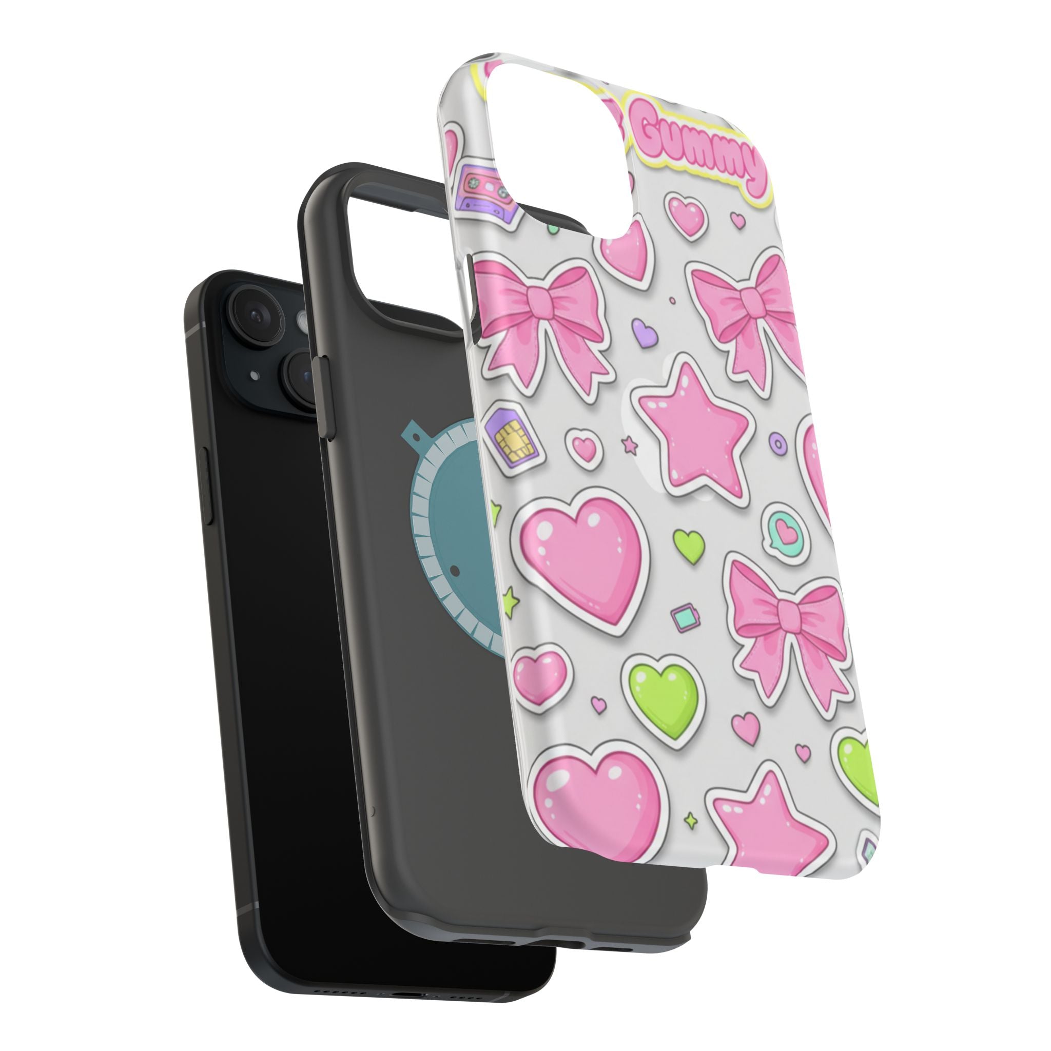 Gimme Gummy Pastel Phone Case — Pink Bows & Lime Hearts Y2K Design