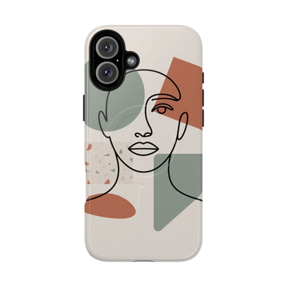 Phone Case - Minimalist Abstract Art Face Design - Sage Green and Terracotta Colors