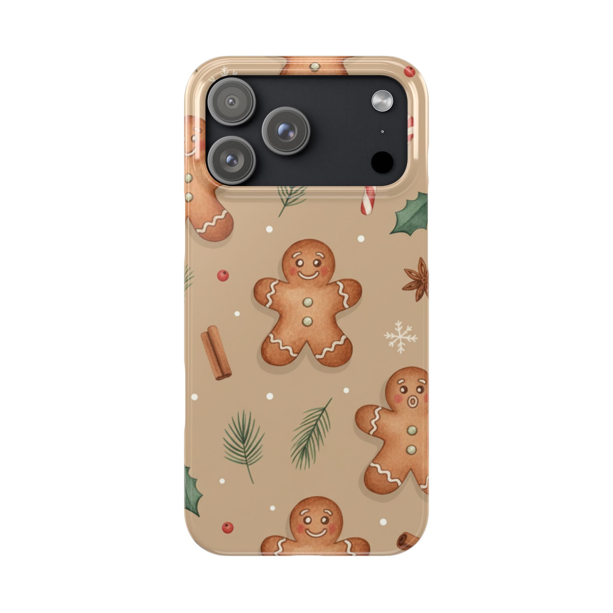 Cozy Watercolor Gingerbread & Candy Cane Slim Phone Case — Festive Christmas Pattern
