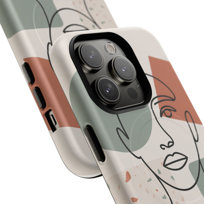 Phone Case - Minimalist Abstract Art Face Design - Sage Green and Terracotta Colors