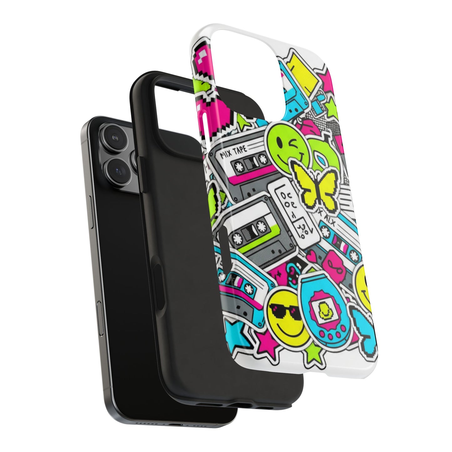 1990s 2000s Sticker Collage Tough Phone Case | Retro Tamagotchi Pixel Art Nostalgia