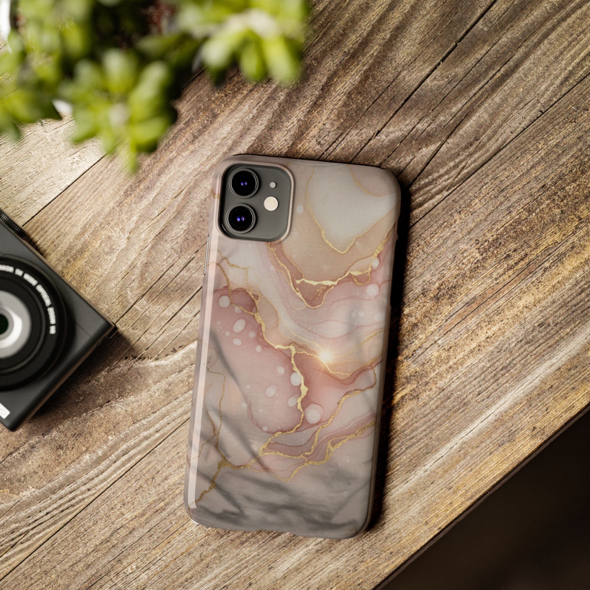 Marble Luxe Slim Phone Case — Pink & Gold Abstract Design