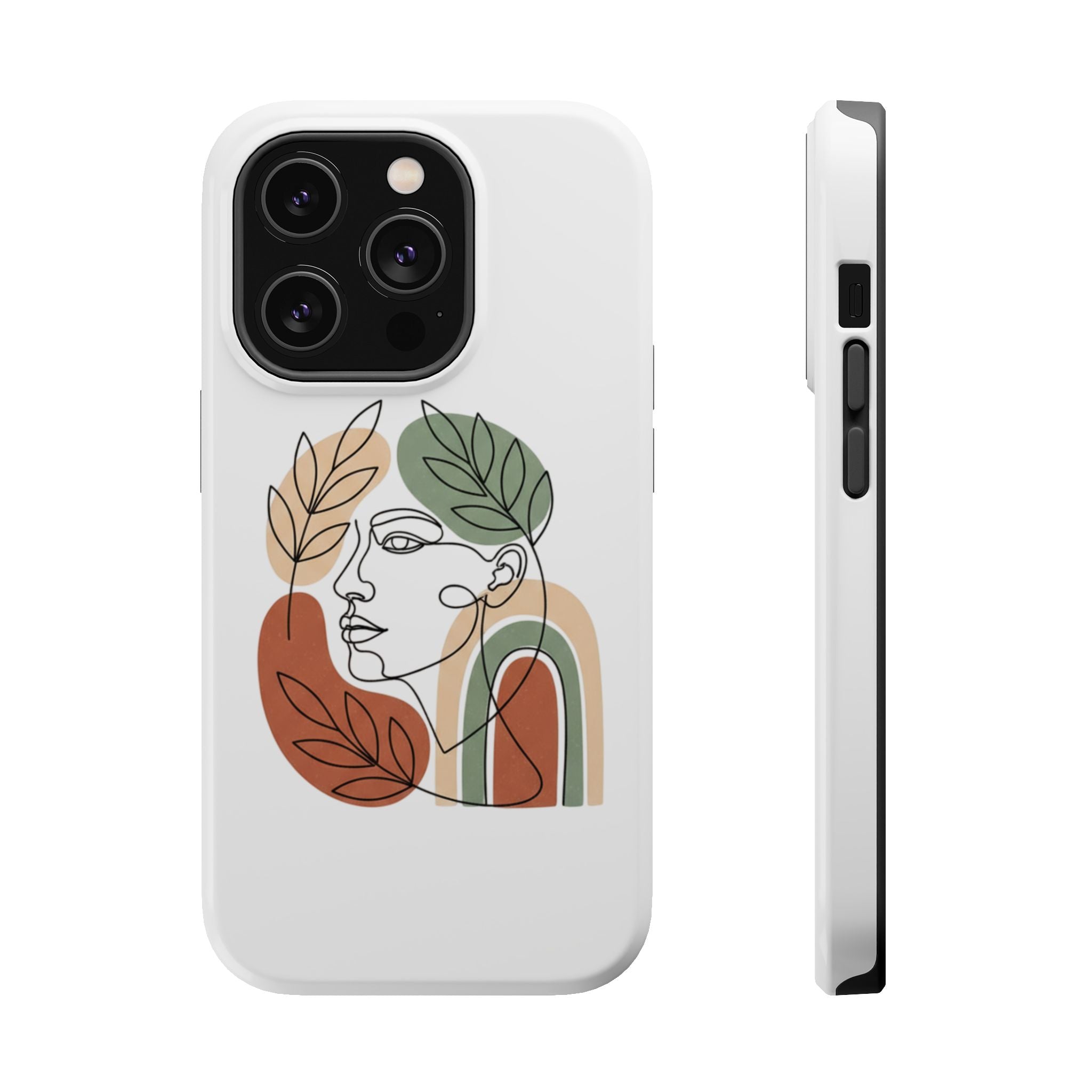 Boho Line-Face Phone Case — Terracotta Sage Minimalist Matte